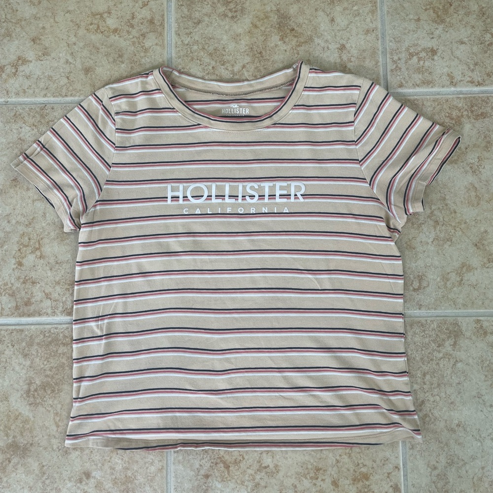 Hollister Beige and Maroon Striped Tee